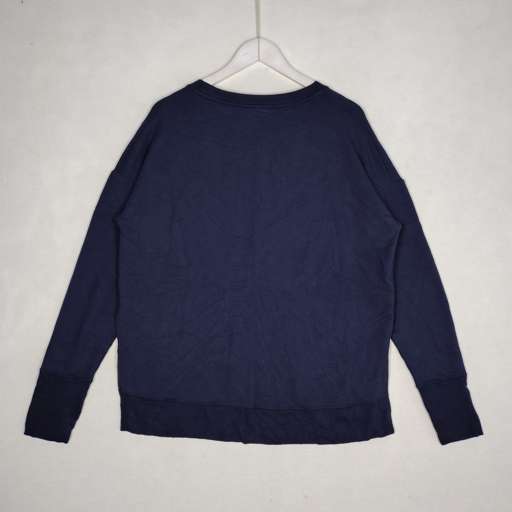 Athleta Coaster Luxe Sweatshirt Navy Blue Modal Fleece Thumbhole Pullover L